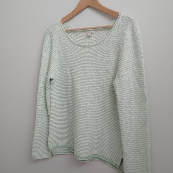 J Crew soft wool viscose blend sweater top light pale green white stripe… - Picture 2 of 13